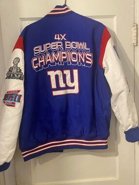 New York Giants 4X Super Bowl Champions Varsity Jacket - Blue/White
